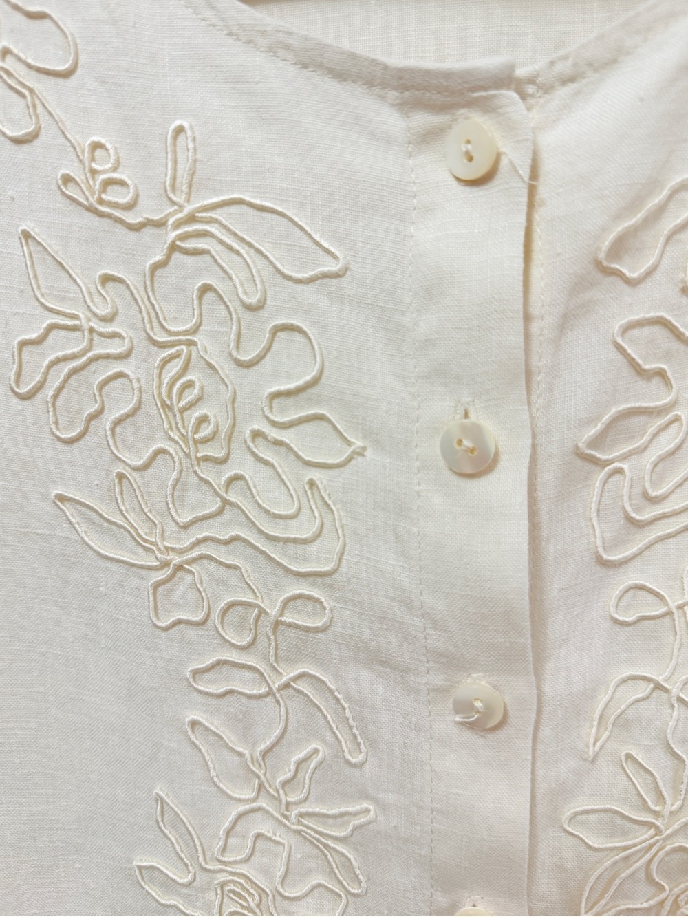 Cream Embroidered Button-Front Blouse - Picture 8 of 14